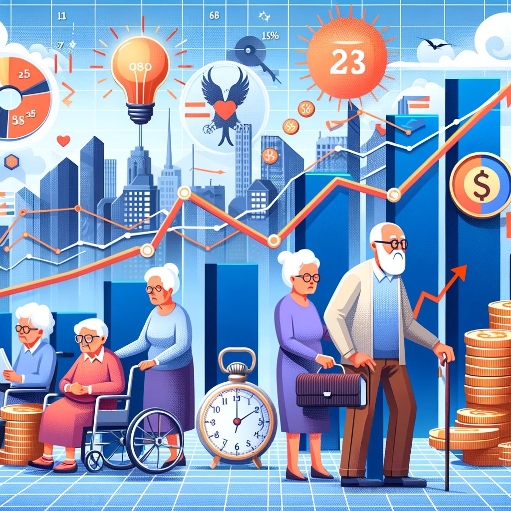 DALL·E 2024-05-30 00.10.18 - An illustration showing the aging population with elderly people, charts of population growth among different age groups, and financial graphs depicti