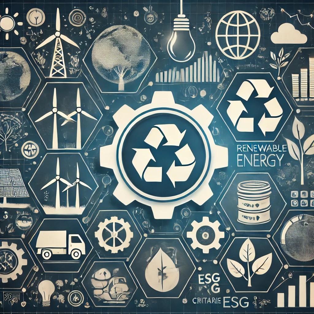 DALL·E 2024-06-28 19.50.46 - An image showing a diverse portfolio of investments including renewable energy projects, with icons of solar panels, wind turbines, and ESG criteria