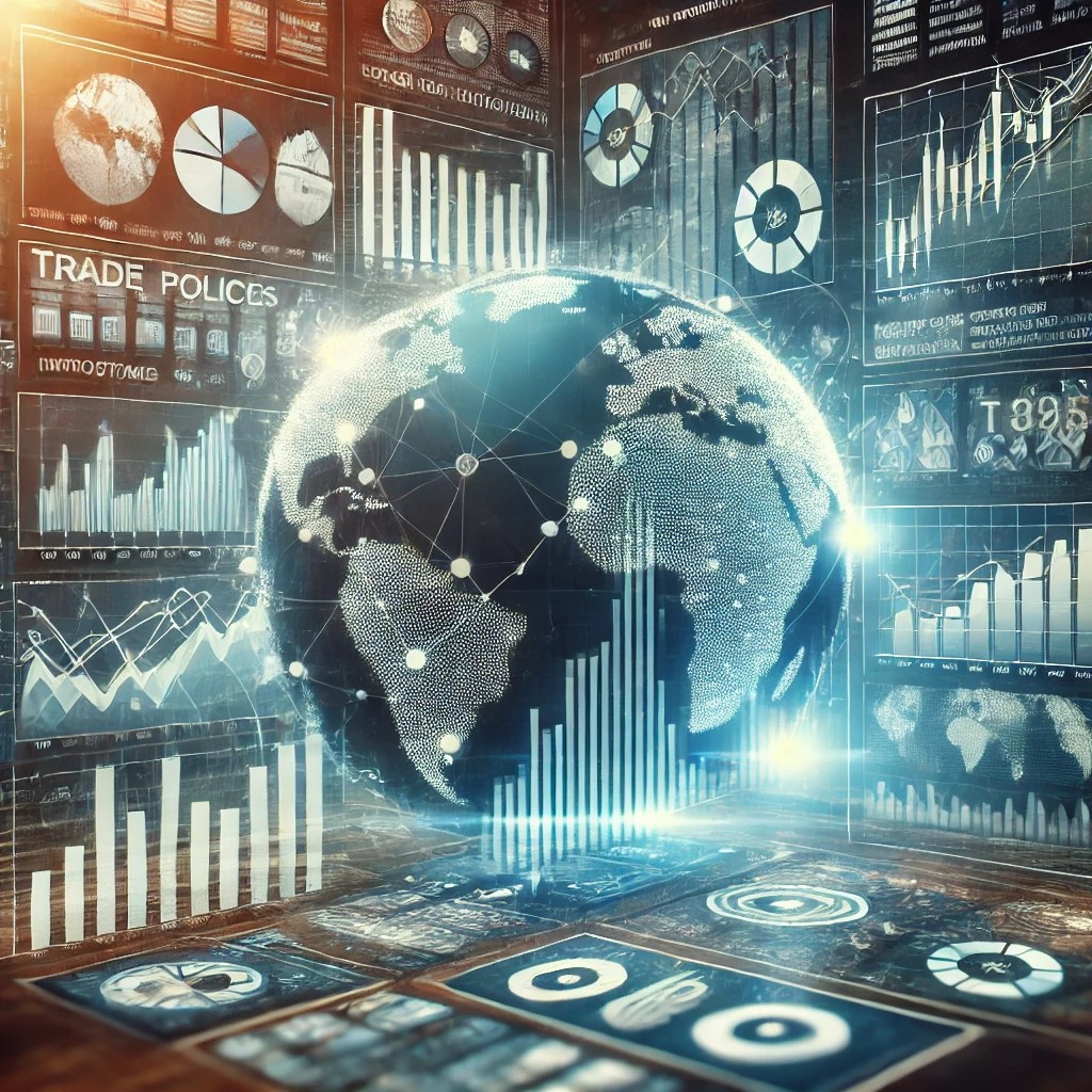 DALL·E 2024-07-30 17.32.53 - A digital interface showing the impact of trade policies on investment portfolios. The screen displays graphs, charts, and economic data, symbolizing 